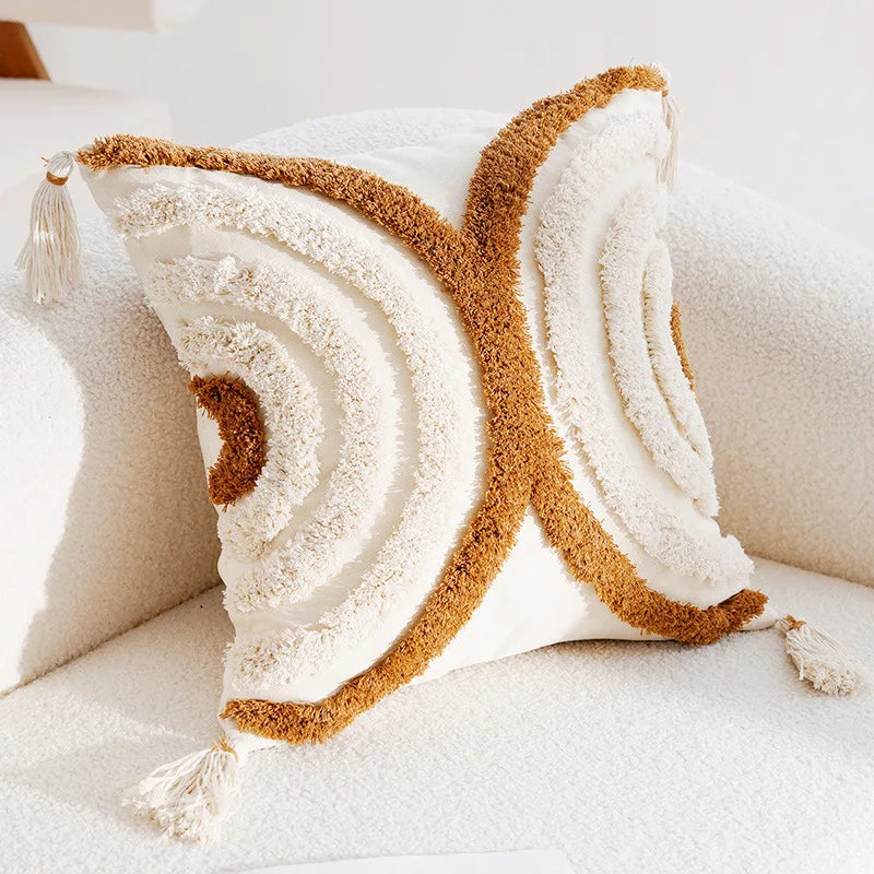 Boho Cushion Cover 45X45cm Moroccan Beige Brown Decorative Pillows for Sofa Jacquard Embroidery Pillowcase Home Supplies