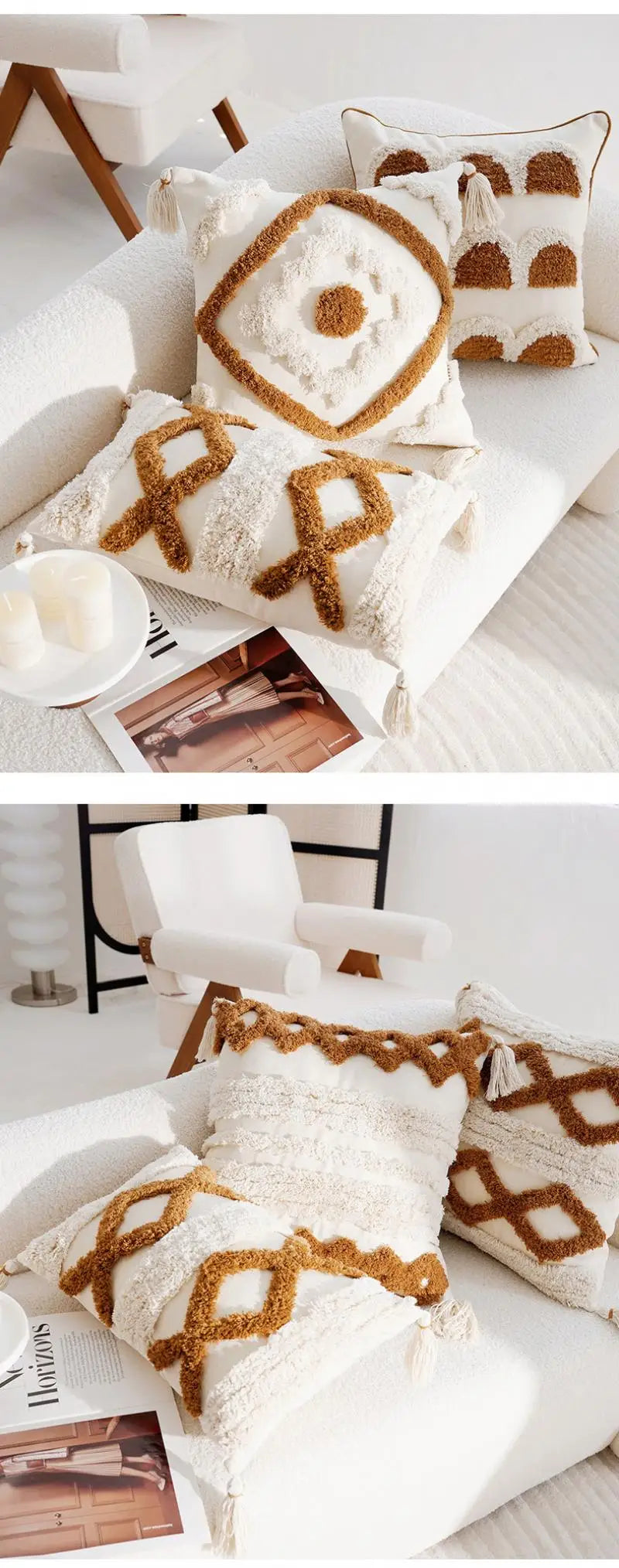 Boho Cushion Cover 45X45cm Moroccan Beige Brown Decorative Pillows for Sofa Jacquard Embroidery Pillowcase Home Supplies