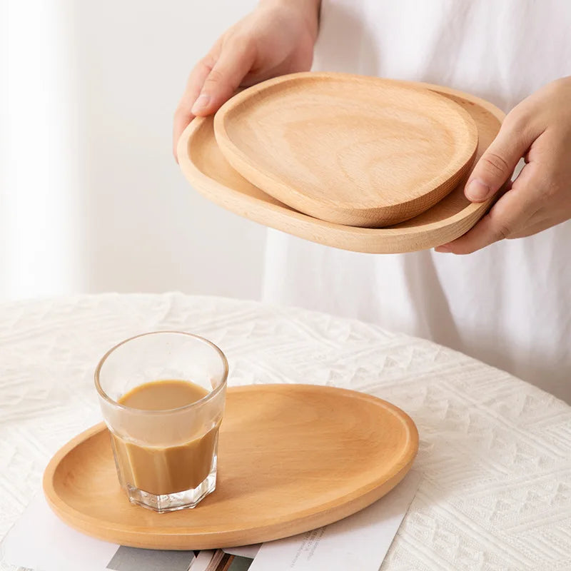 Oval wooden plate trays