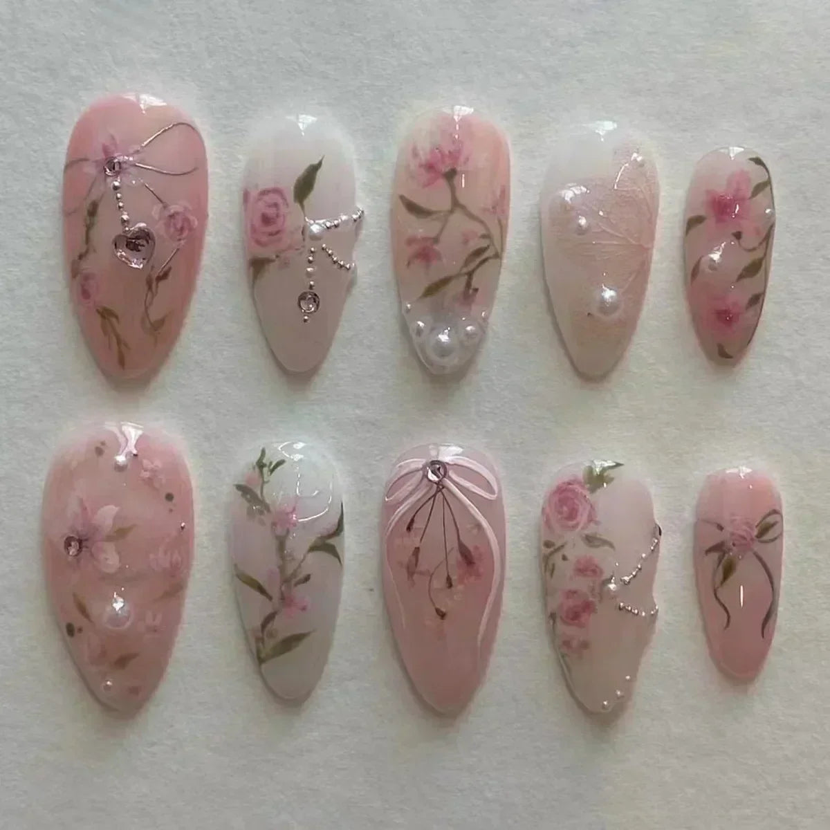 Pink Almond False Nails Butterfly Ballet