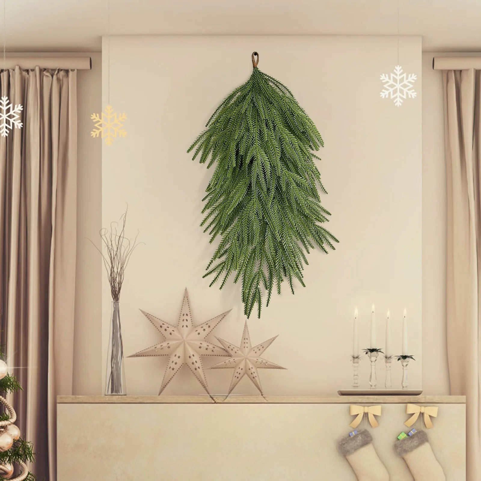 Christmas Norfolk Artificial Christmas Pine Greenery Holiday Door Wreath For Xmas Fireplace Indoor Outdoor Decor 64cm