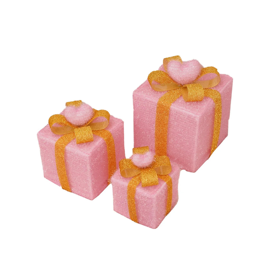 Christmas Decoration 3pcs Transparent Plastic Christmas Gift Boxes With Warm White LED Lights Christmas Tree Skirt Ornament