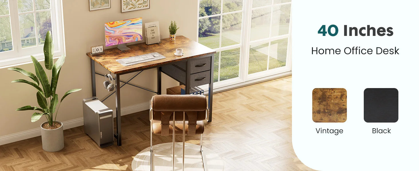 JHK 47IN Computer Desk with 2 Drawers For Study Office Gaming Wood Table with Adjustable Position Drawers Modern Work Table