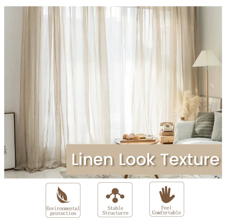 Japan Style Flax Linen Look Tulle Sheer Curtains for Living Room Windows Transparent Voile Curtain for Kitchen Rideaux Customize