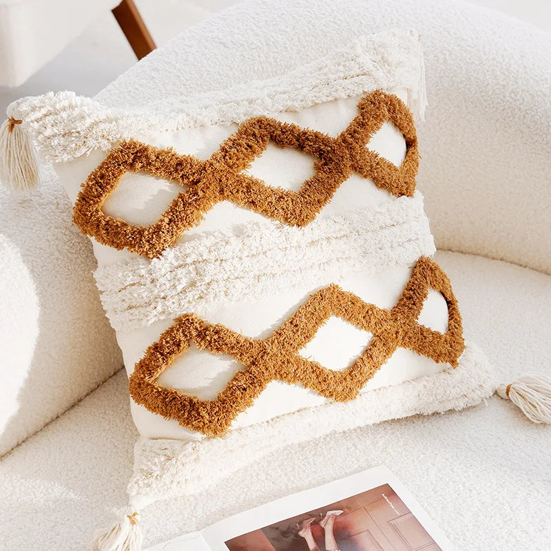 Boho Cushion Cover 45X45cm Moroccan Beige Brown Decorative Pillows for Sofa Jacquard Embroidery Pillowcase Home Supplies