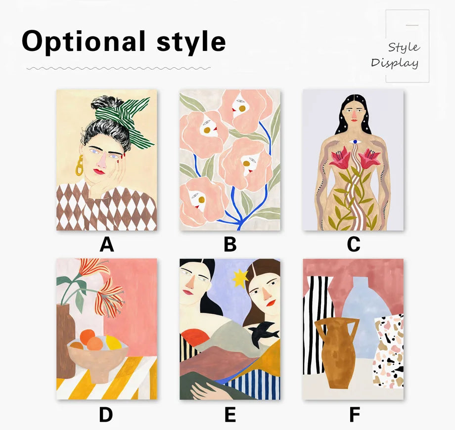 Boho Woman Flower Mountain Fruit Botanical Floral Wall Art Canvas Painting Posters And Prints Pictures For Living Room Decor