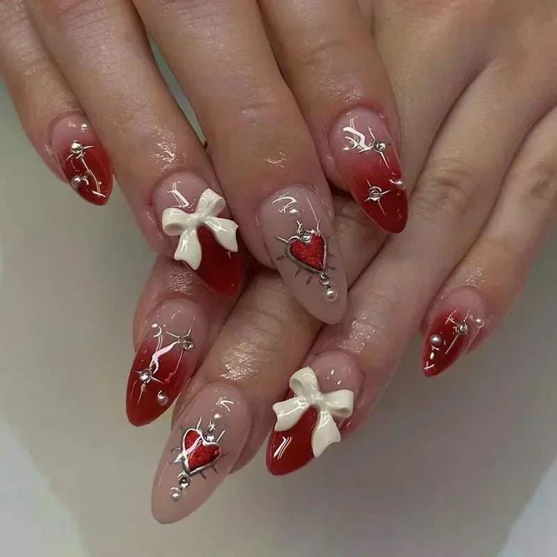 Pink Almond False Nails Butterfly Ballet