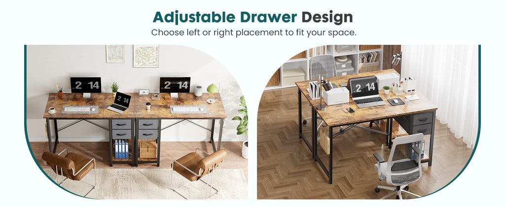 JHK 47IN Computer Desk with 2 Drawers For Study Office Gaming Wood Table with Adjustable Position Drawers Modern Work Table