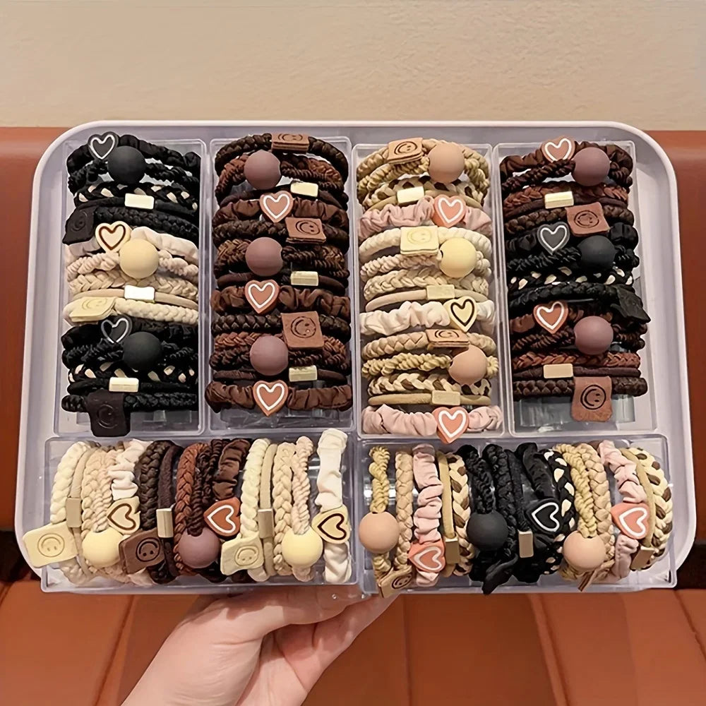 Boho Chic Women's Hair Ties Set - Cute Heart Charm & Bead Elastic Headbands for All Hair Types, for Ponytails and Workouts