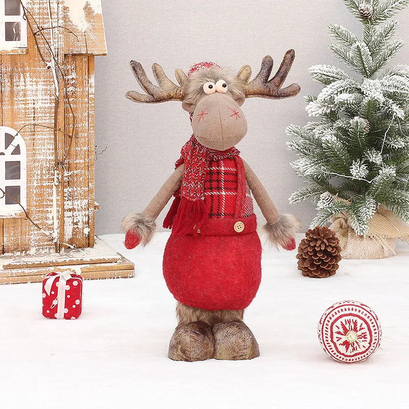 Christmas Cute Elk Decor Table Decor Red Fabric Retractable Standing Sitting Posture Deer Doll Christmas Decor New Year 2024