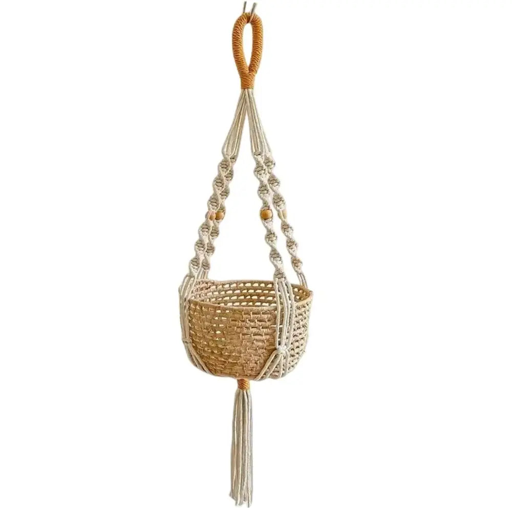 Boho Cotton Rope Hanger Flower Pot Handmade 4 Legs Plant Hanger Creativity Hollowed-out Design Tassel Hanging Basket Outdoor