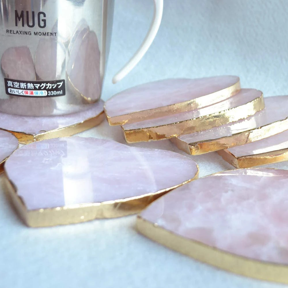 Home Creative Crystal Coaster Handmade Macrame Cup Cushion Natural Rose Quartz Non-slip Coffee Cup Round Mat Cook Accessories