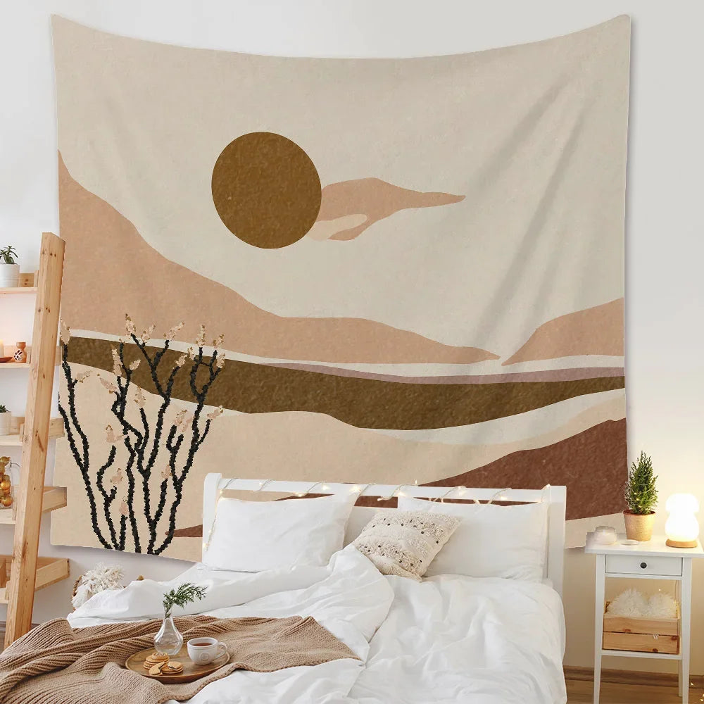 Boho Background Illustration Mural Decor Geometric Tapestry Wall Hanging Bedroom Aesthetic  Blanket