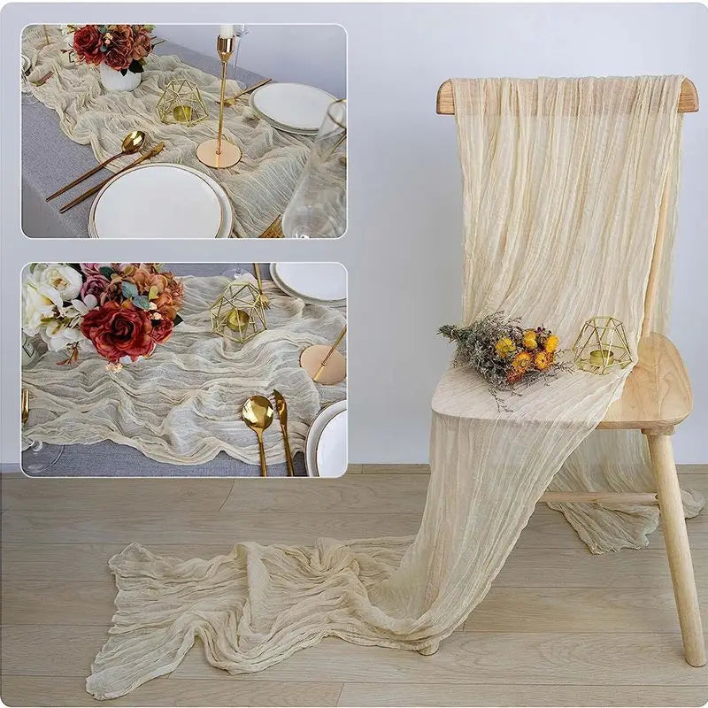 Beige Table Runner Gauze Cheesecloth