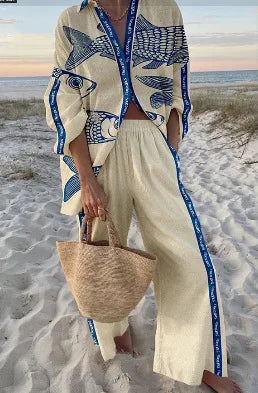 Boho Beach Holiday Print Shirt And Pants