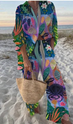 Boho Beach Holiday Print Shirt And Pants