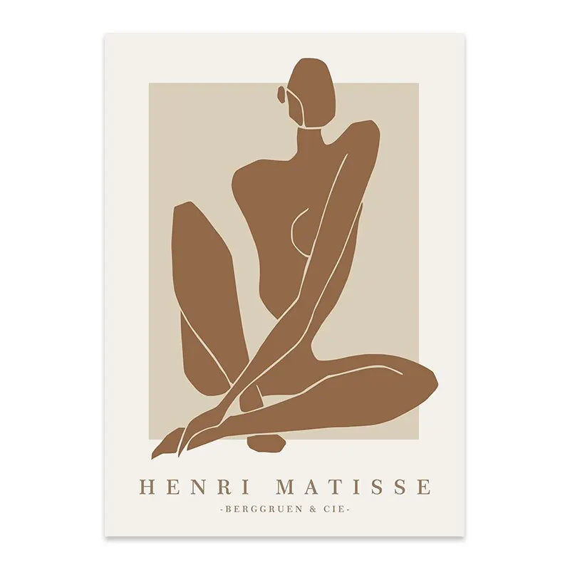 Boho Abstract Matisse Beige White Line Wall Art Poster  Minimalist Canvas Paintings Print Picture for Living Room Interior Ho