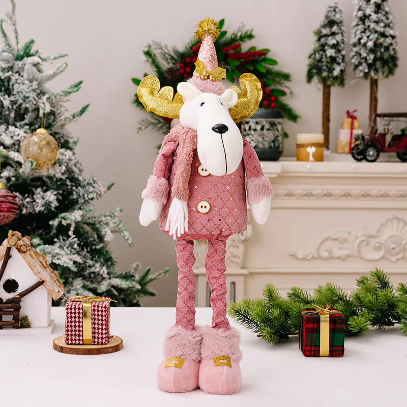 hristmas Decoration Pink Telescopic Doll Santa Claus Snowman Elk Various Standing Positions Holiday Atmosphere Christmas Gift