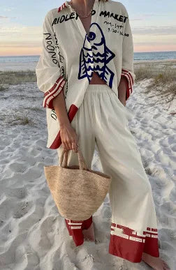 Boho Beach Holiday Print Shirt And Pants