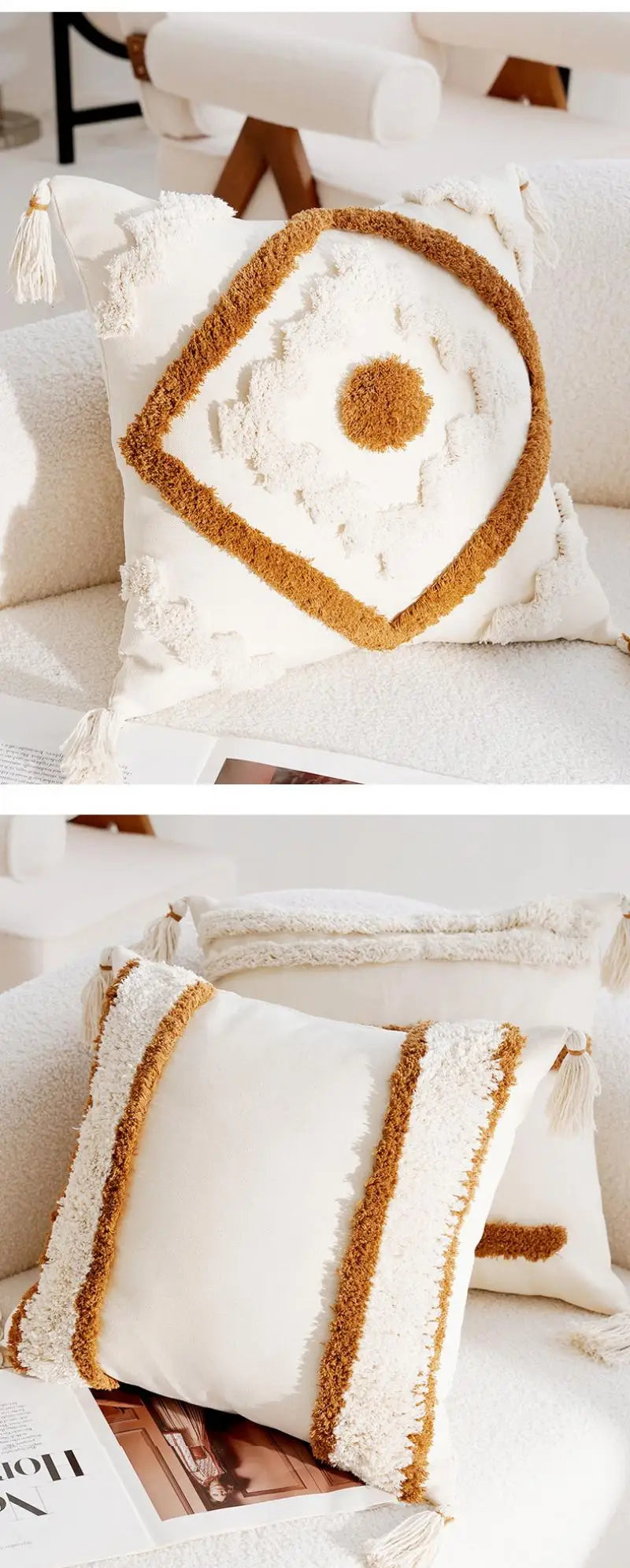 Boho Cushion Cover 45X45cm Moroccan Beige Brown Decorative Pillows for Sofa Jacquard Embroidery Pillowcase Home Supplies