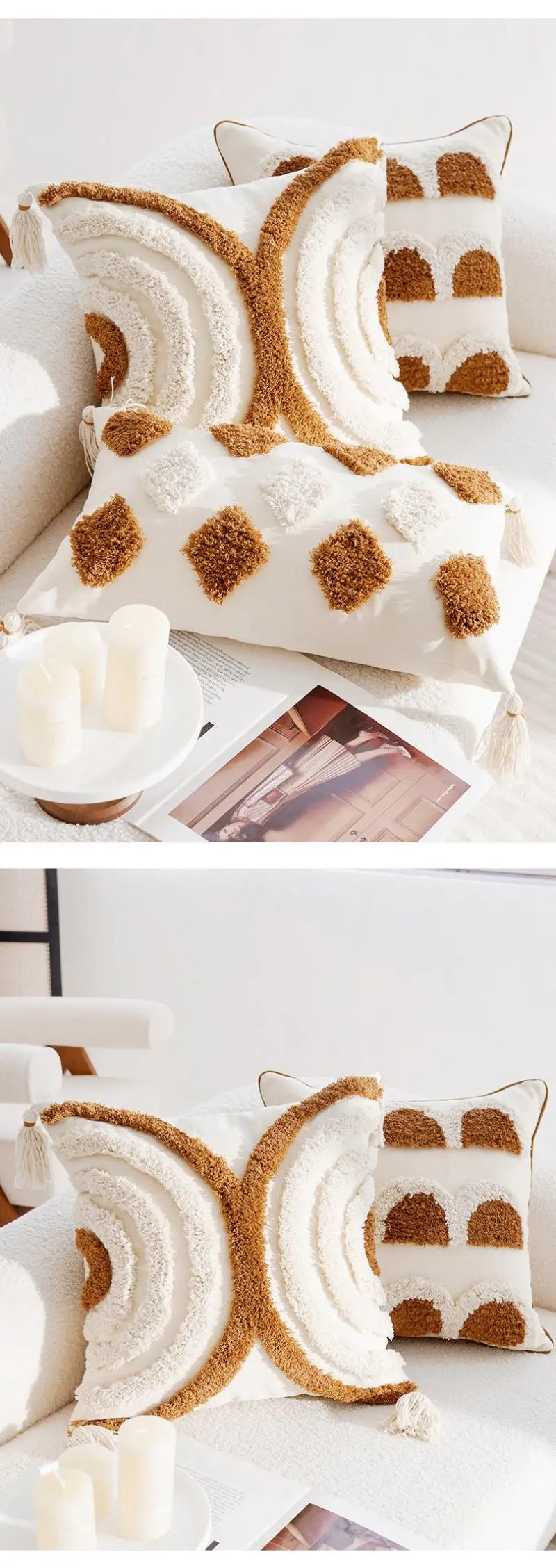 Boho Cushion Cover 45X45cm Moroccan Beige Brown Decorative Pillows for Sofa Jacquard Embroidery Pillowcase Home Supplies