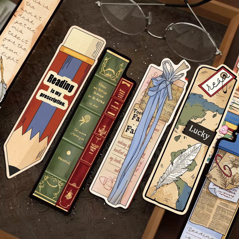 30PCS Vintage Reading Theme Bookmark Posters Cartoon Laptop Gifts Scrapbooking Aesthetic Journal Aesthetic Decorative Bookmark