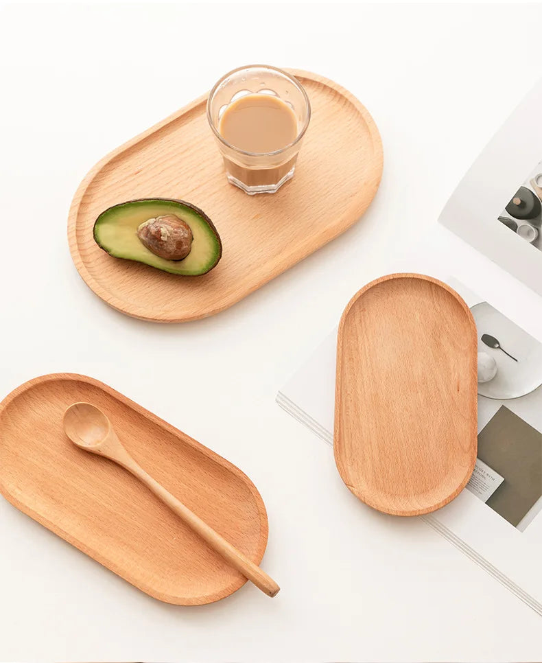 Oval wooden plate trays