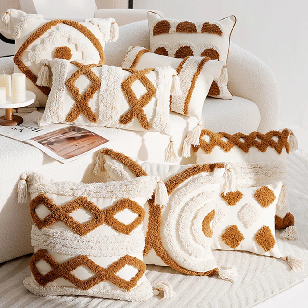 Boho Cushion Cover 45X45cm Moroccan Beige Brown Decorative Pillows for Sofa Jacquard Embroidery Pillowcase Home Supplies