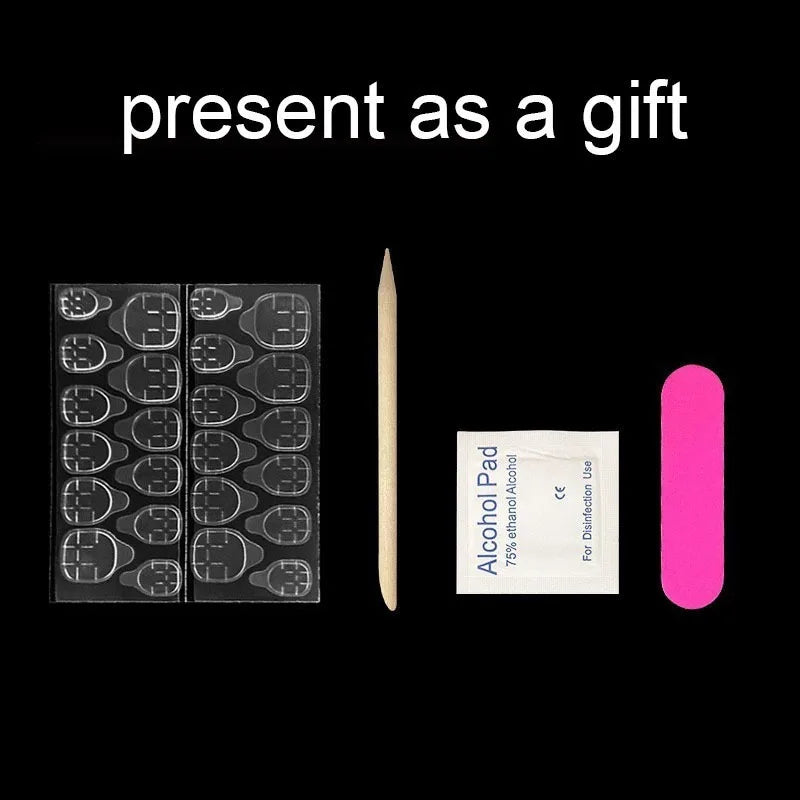 24 Pcs White French Acrylic Square Press on Nails Simple Short Medium Fake Nails with Tools Artificial Realistic False Nails Set