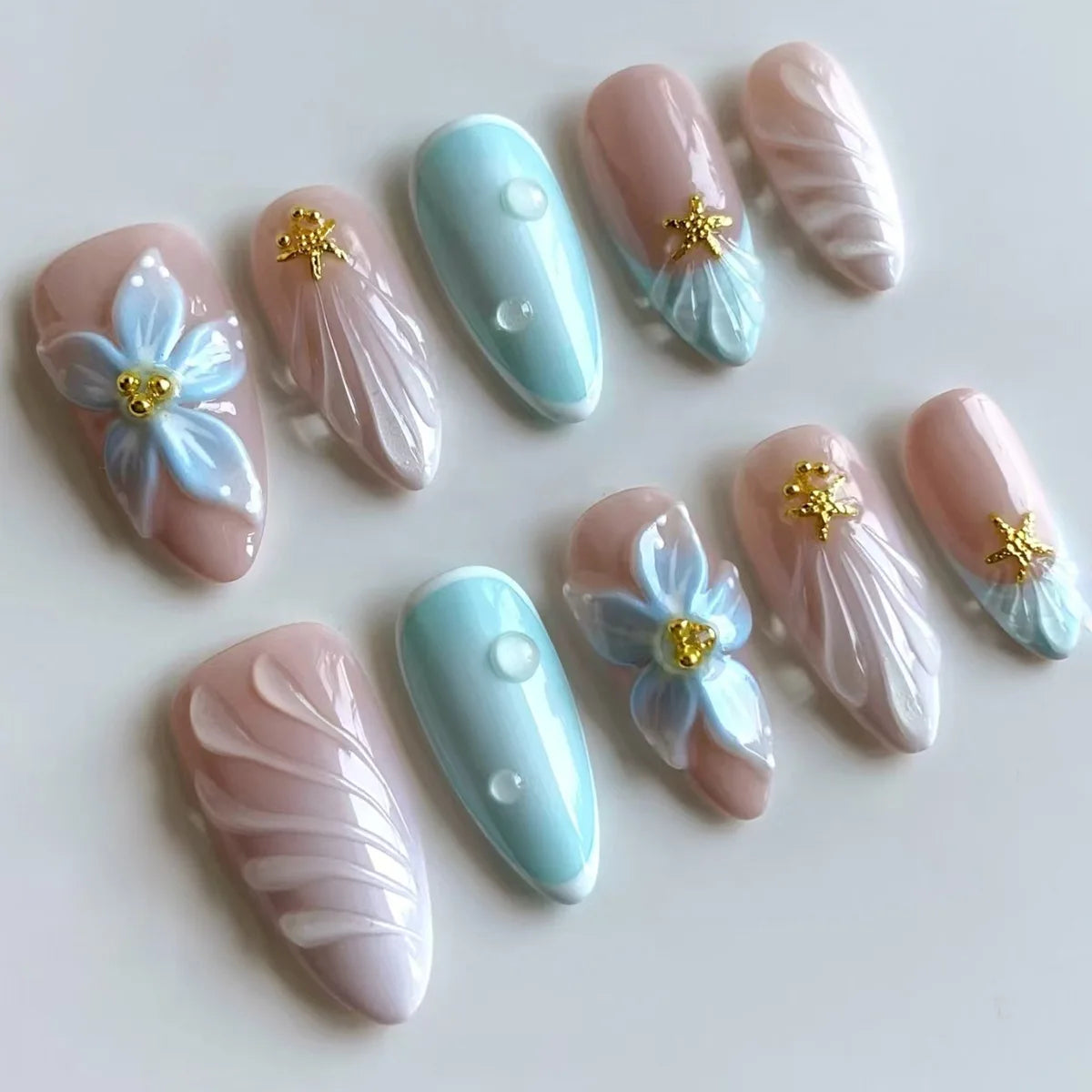 Pink Almond False Nails Butterfly Ballet