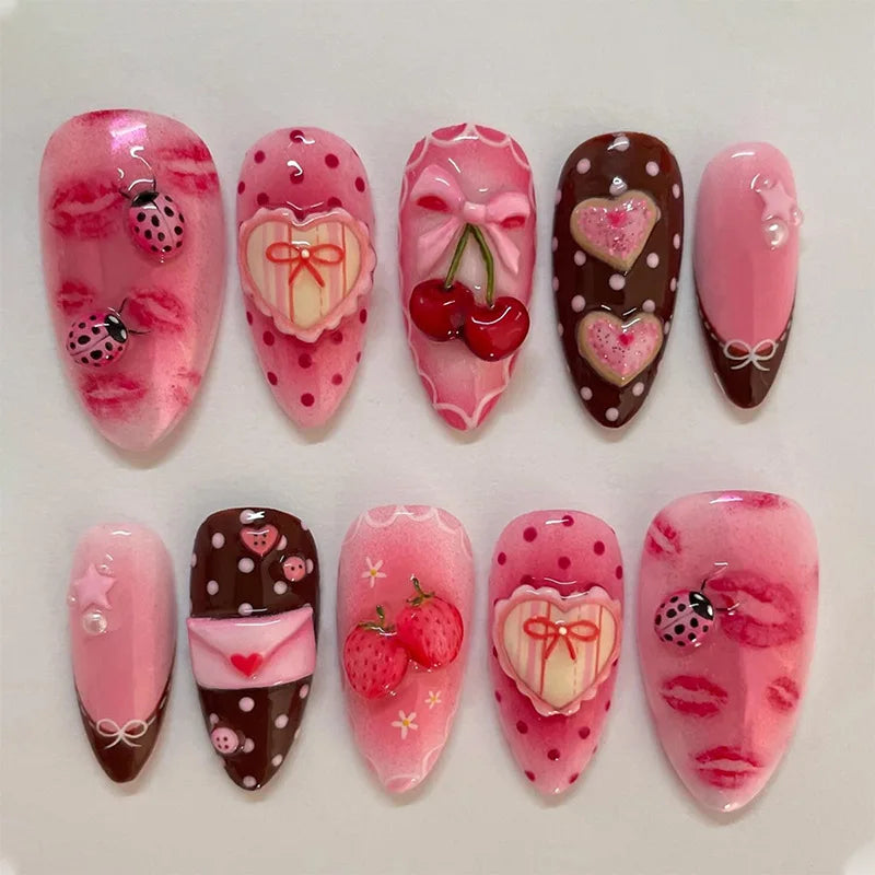 Pink Almond False Nails Butterfly Ballet